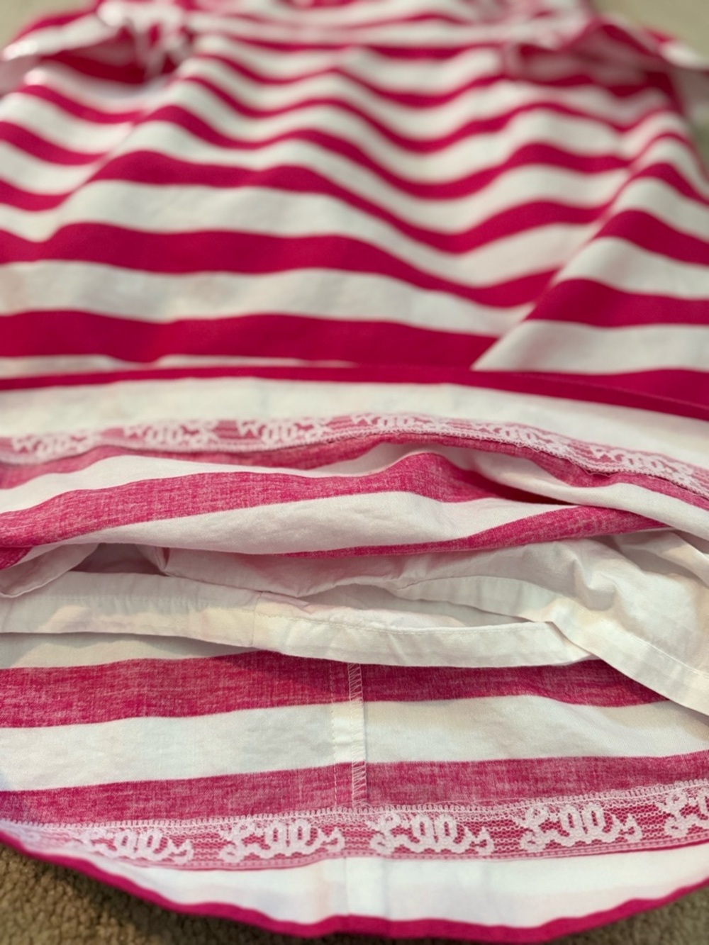 Y2K Lilly Pulitzer White Strapless Mini Dress Pink Stripes Trim Peplum Ruffle - Picture 7 of 10